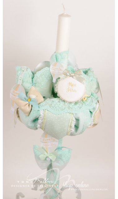Lumanare de botez pentru baieti cu balaone de aer cald, 65x4 cm, Dream big little one 3